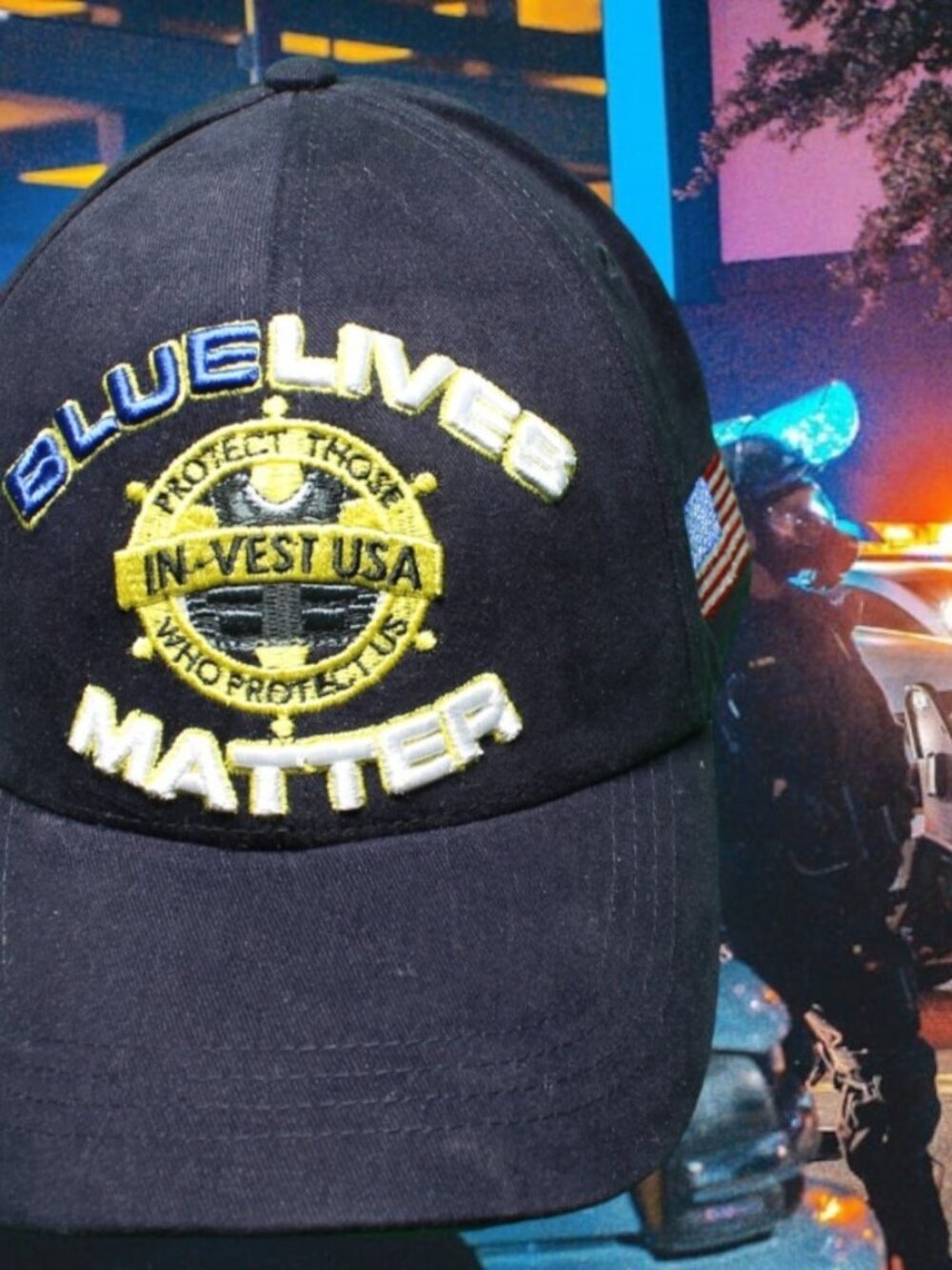 Police Blue Lives Matter Cap Hat Sewn Graphics! American Flag